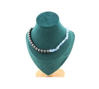 Collier de perles d'aigue-marine brésilienne + hématite 8 mm. Chaîne en acier inoxydable