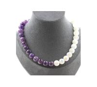 Collier de perles d'améthyste 10 mm + pierre de lune 10 mm en acier inoxydable