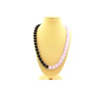 Chaîne de calcédoine de lavande + agate noire 8 mm en acier inoxydable