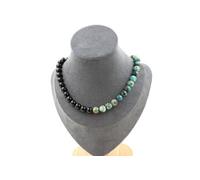 Collier perles Chrysocolle de Namibie Qualité 7A + Agate noire 8 mm chaîne inox - A Bijoux