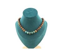 Collier perles Chrysocolle de Namibie Qualité 7A + bois 8 mm chaîne inox - A Bijoux Multicolore