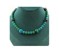 Collier de perles de chrysocolle teintées 6 mm + collier de perles de chrysocolle teintées 10 mm en acier inoxydable