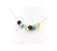 Collier de perles de citrine + calcédoine bleue + chaîne en acier inoxydable noir mat de 8 mm en onyx
