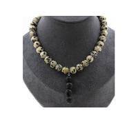 Collier de perles de jaspe dalmatien 8 mm + 4 perles de lave 8 mm en acier inoxydable