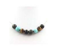 Collier perles Labradorite + Oeil de Tigre + Howlite Turquoise + Agate noire 8 mm - A Bijoux