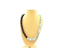 Collier perles Larimar de République Dominicaine + Agate noire 8 mm chaîne inox - A Bijoux Noir