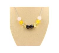 Collier d'obsidienne noire + agate jaune + citrine + perles de quartz rose 8 mm