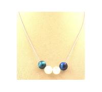 Collier bleu clair en perles d'oeil de tigre + chaîne en acier inoxydable de 8 mm en pierre de lune