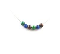 Collier de perles rouges en oeil de tigre + chrysocolle + agate rubanée bleue 8 mm