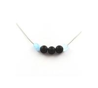 Collier de perles d'onyx noir mat 8 mm + aigue-marine brésilienne