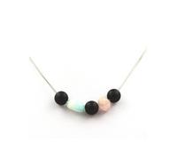 Collier de perles d'onyx noir mat 8 mm + kunzite du Brésil + amazonite du Brésil