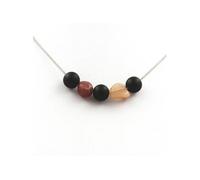 Collier de perles d'onyx noir mat 8 mm + rubis brésilien + pierre de soleil de Tanzanie