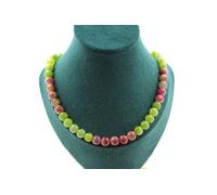 Collier perles Péridot + Tourmaline bicolore 8 mm chaîne inox - A Bijoux Multicolore G