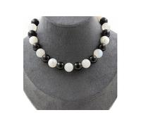Collier perles Pierre de lune 10 mm + Agate noire 10 mm chaîne inox - A Bijoux