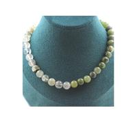 Collier de perles de prehnite africaine + jade 8 mm en acier inoxydable
