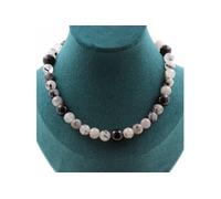 Collier perles Quartz rutile noir 8 mm + Agate noire 10 mm chaîne inox - A Bijoux Noir