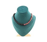 Rubis brésilien + agate noire, collier de perles de 8 mm, chaîne en acier inoxydable
