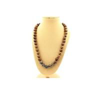 Collier perles Saphir de Mogok, Birmanie, qualité 2A + bois 8 mm chaîne inox - A Bijoux Multicolore G