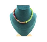 Collier de perles bicolores tourmaline + péridot 8 mm. Chaîne en acier inoxydable