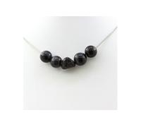 Collier perles Tourmaline Schorl du Brésil + Oeil de faucon 8 mm chaîne inox - A Bijoux