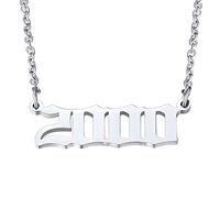 Collier Personnalisé Année de Naissance Nombre Gravé Femme Homme Acier Inoxydable Argent Prénom Chaine Fille Pendentif 2000 Argenté Bijoux Cadeau Anniversaire Mariage Grâce Valentin Noël Nouvel An