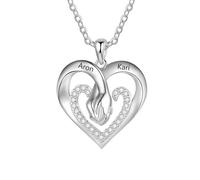 Collier personnalisé avec 2 noms de couple et cœur entrelacé pour femme, pendentif cœur d'amour en cuivre avec CZ, bijoux pour femme, chaîne de 45,7 + 5,1 cm, anniversaire de Saint-Valentin avec