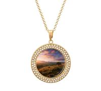Collier personnalisé avec image de coucher de soleil et colline de 50,8 cm avec pendentif rond en forme de plaque d'identité pour chien - Bijoux commémoratifs pour la Saint-Valentin, One size, Acier