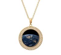 Collier personnalisé avec image de la Terre de l'espace avec pendentif en forme de cercle personnalisé doré/argenté - Collier souvenir Hip Hop - Bijoux commémoratifs pour homme et femme, One size