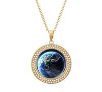 Collier personnalisé avec image de la Terre et de l'espace Collier chaîne circulaire 50,8 cm Pendentif plaque d'identité ronde Collier photo Collier commémoratif Bijoux souvenir pour la Saint-Valentin