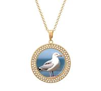 Collier personnalisé avec image de mouette avec pendentif en forme de cercle personnalisable, collier souvenir avec photo dorée/argentée pour homme et femme