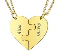 Collier personnalisé avec nom en forme de cœur, collier d'amitié gravé en acier titane pour hommes et femmes, ensemble de bijoux pour amoureux, famille, amour, meilleurs amis, puzzle