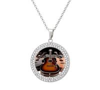 Collier personnalisé avec pendentif en forme de guitare avec chaîne circulaire dorée/argentée - Collier souvenir Hip Hop - Bijoux commémoratifs pour homme et femme, One size, Acier titane, Strass