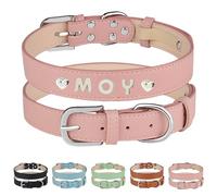 Collier personnalisé en cuir avec nom personnalisé - Collier gravé réglable pour chiens de petite, moyenne et grande taille - Collier en cuir durable pour chats (rose, taille L : longueur 48,2 cm