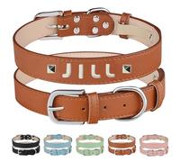 Collier personnalisé en cuir avec nom personnalisé - Collier gravé réglable pour chiens de petite, moyenne et grande taille, collier en cuir durable pour chats (marron, taille L : longueur 48,2 cm