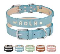 Collier personnalisé en cuir avec nom personnalisé - Collier gravé réglable pour chiens de petite, moyenne et grande taille - Collier en cuir durable pour chats (bleu, taille XL : longueur 56 cm