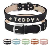 Collier personnalisé en cuir avec nom personnalisé - Collier réglable gravé pour chiens de petite, moyenne et grande taille - Collier en cuir durable pour chats (noir, taille S (longueur 26 cm
