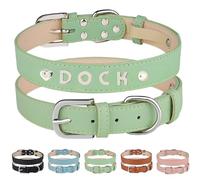 Collier personnalisé en cuir avec nom personnalisé - Collier réglable gravé pour chiens de petite, moyenne et grande taille, collier en cuir durable pour chats (vert, taille S (longueur 26 cm, largeur