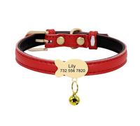 Collier personnalisé en cuir avec plaque d'identification pour petit chat et chien, convient pour les chiens et chats de petite et moyenne taille avec plaque signalétique en forme de cloche, rouge, S