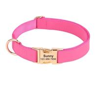 Collier personnalisé en cuir pour chien - Collier anti-perte réglable de couleur unie pour chiens de petite et moyenne taille - Bulldog carlin chihuahua, rose, M