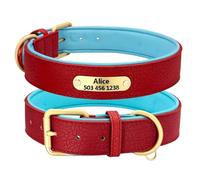Collier Personnalisé en Cuir PU pour Chien, Étiquette D'identification, Anti-Perte, pour Pitbull Terriers, Labrador Retrievers, Bouledogues,Rouge,L