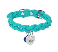 Collier personnalisé en daim pour chien et chat - Collier tressé fait à la main avec clochette - Collier pour animal domestique avec plaque d'identification - Bleu - M