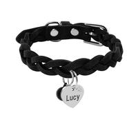 Collier personnalisé en daim pour chien et chat - Collier tressé fait à la main avec clochette - Collier pour animal domestique avec plaque d'identification - Noir - XS