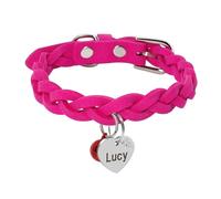 Collier personnalisé en daim pour chien et chat - Collier tressé fait à la main avec clochette - Collier pour animal domestique avec plaque d'identification - Rose - M