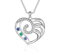 Collier personnalisé en forme de cœur avec pierre de naissance pour femme - Collier personnalisé avec 2 à 4 noms - Pierre de naissance pour maman, grand-mère, épouse, cadeau pour anniversaire, Noël