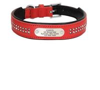 Collier personnalisé for Chien en Cuir avec Strass for Petits, Moyens et Grands Chiens, Plaque d'identification gravée Collier Chien Large(302 Red,3)