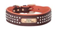 Collier personnalisé for Chien en Cuir avec Strass for Petits, Moyens et Grands Chiens, Plaque d'identification gravée Collier Chien Large(302 Brown,2)