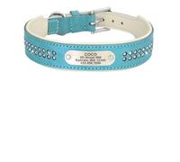 Collier personnalisé for Chien en Cuir avec Strass for Petits, Moyens et Grands Chiens, Plaque d'identification gravée Collier Chien Large(107 Blue,3)