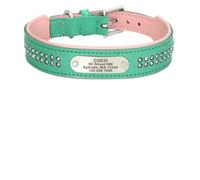 Collier personnalisé for Chien en Cuir avec Strass for Petits, Moyens et Grands Chiens, Plaque d'identification gravée Collier Chien Large(107 Green,2)