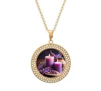 Collier personnalisé lavande violette avec bougies avec pendentif en forme de cercle personnalisé doré/argenté - Collier souvenir Hip Hop - Bijoux commémoratifs pour homme et femme, One size, Acier