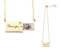 Collier Personnalisé Photo Coulissant Collier Femme Image Personnalisable avec Chaîne Bijoux avec Photo Cachée Pendentif Image Personnalisé pour Mère Femme Copine Fête de Mère Anniversaire, D'or